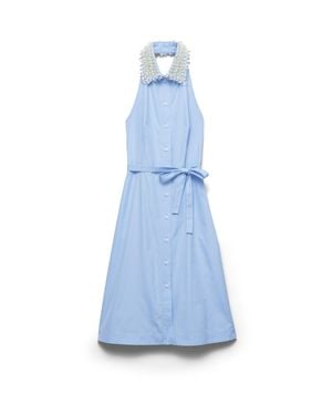 Prada Embroidered Poplin Shirt Dress - Blue
