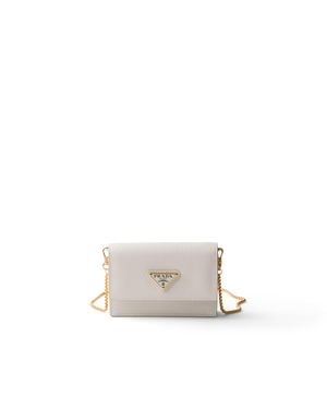 Prada Saffiano Leather Card Holder With Shoulder Strap - Natural