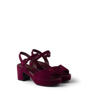 Prada Padded Suede Sandals - Red