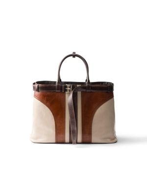 Prada Buckle Antiqued Leather Bag With Belt - Brown