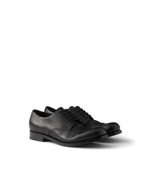 Prada Antiqued Laced Leather Derby Shoes - Black