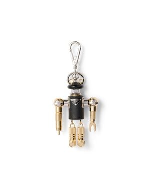 Prada Roboter-Schlüsselanhänger Aus Saffiano-Leder, Herren - Mettallic