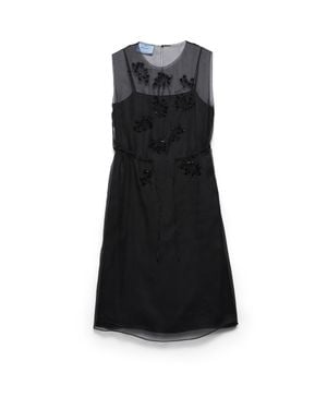 Prada Crystal-Embellished Pleated Dress - Black