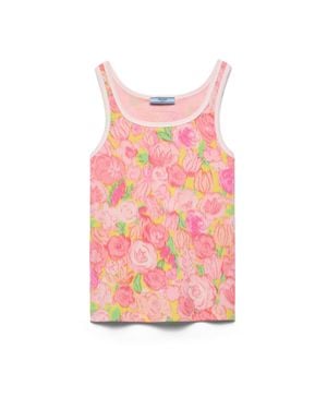 Prada Printed Ribbed Knit Cotton Tank Top - Pink