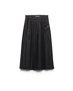 Prada Pleated Wool Flannel Skirt - Black