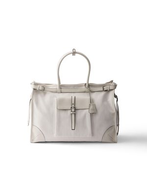 Prada Bonnie Denim And Leather Tote Bag - White