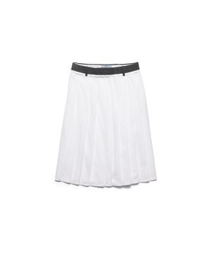 Prada Pleated Poplin And Rush Stitch Skirt - White