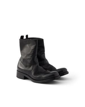Prada Leather Zipper Boots, Size 5 - Black