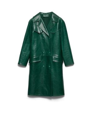 Prada Doppelreihiger Mantel Aus Leder, Damen, Größe - Grün