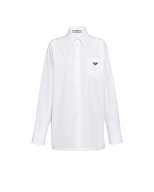 Prada Logo-Plaque Long-Sleeve Cotton Shirt - White