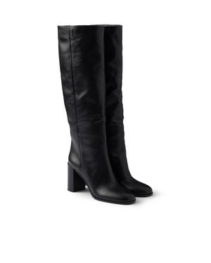 Prada Heeled Leather Boots - Black