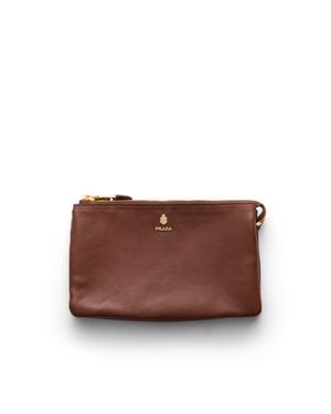 Prada Pouch Aus Leder Mit Reißverschluss, Damen - Braun