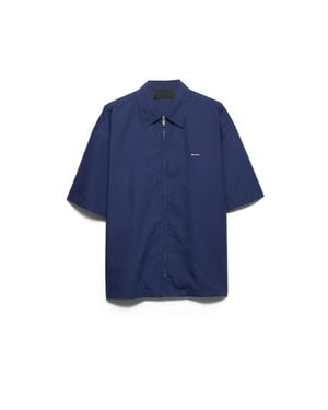 Prada Short-Sleeved Technical Cotton Shirt, Bluette