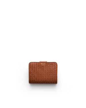 Prada Small Woven Madras Leather Wallet - Brown