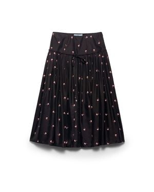 Prada Floral Print Washed Silk Midi-Skirt - Black