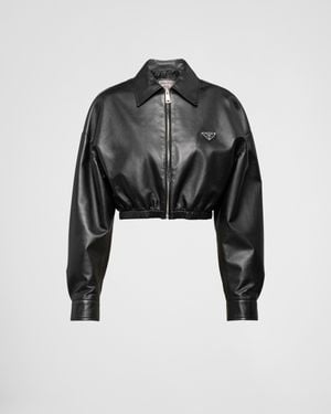 Prada Cropped Leather Jacket - Black
