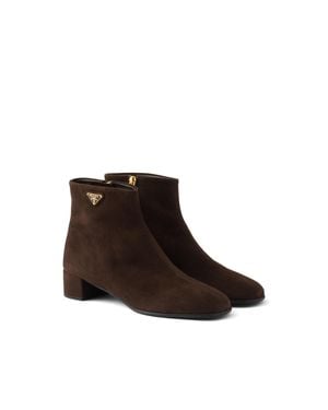 Prada Suede Booties, Dark - Brown