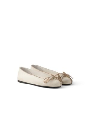 Prada Antiqued Leather Ballerinas, Chalk - White
