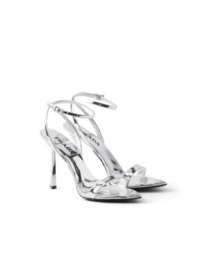 Prada Metallic Leather High-Heeled Sandals - White