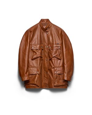 Prada Antiqued Leather Caban Jacket, Brandy - Brown