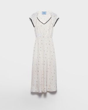 Prada Floral Print Pongé Dress - White