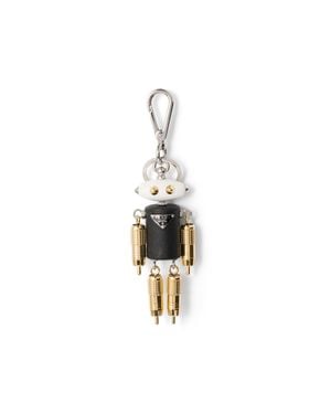 Prada Robot Saffiano Leather Key Ring Charm - White