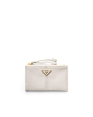 Prada Leather Card Holder With Zipper - White