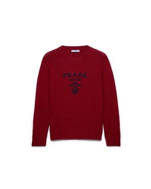 Prada Cashmere And Wool Logo Crew-Neck Sweater, Amaranth - Red
