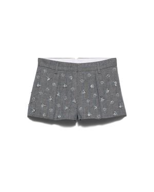 Prada Embroidered Wool Pinstripe Shorts - Grey