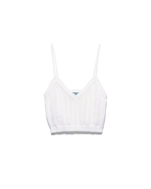 Prada Openwork Cotton Crop Top - White