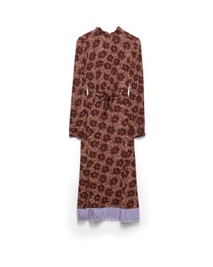 Prada Embroidered Floral Print Sablé Dress, Cocoa
