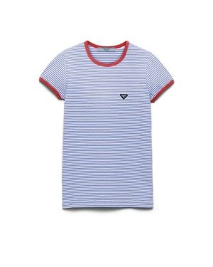 Prada Striped Stamp T-Shirt - Blue