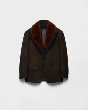 Prada Shearling-Trimmed Suede Caban Jacket - Black