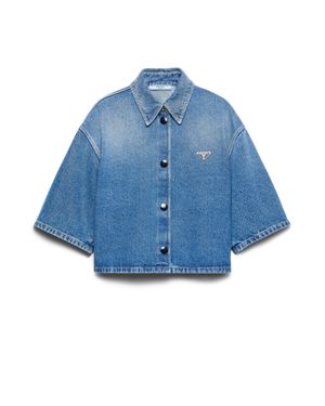 Prada Logo Cropped Denim Shirt - Blue