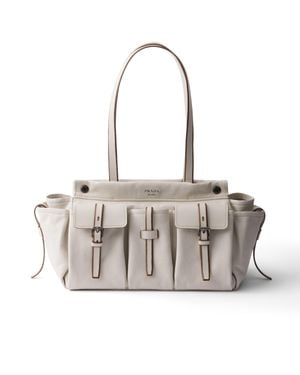 Prada Route Large Leather Tote Bag, Chalk - Metallic