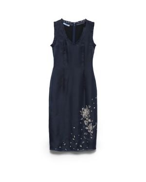 Prada Embroidered Silk Organza Dress - Blue
