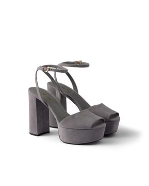 Prada Suede Platform Sandals - Gray