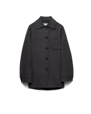 Prada Single-Breasted Double Cashwool Caban Jacket - Blue