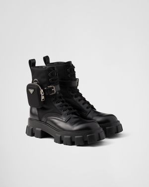Prada Monolith Lace-Up Boots With Pouch - Black