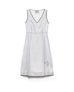 Prada Striped Dress With Bow, Sapphire - White