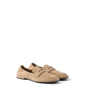Prada Shuffle Nubuck Leather Loafers - Natural