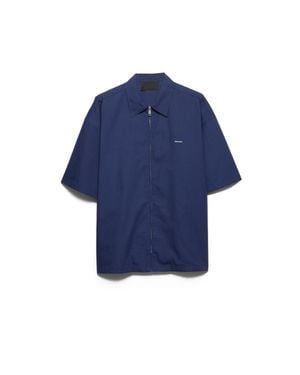 Prada Short-Sleeved Technical Cotton Shirt, Bluette