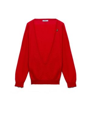 Prada Cashmere V-Neck Sweater - Red