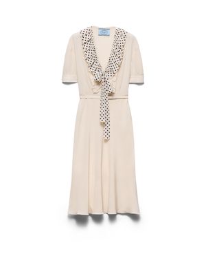 Prada Embroidered Marocain Dress, Natural