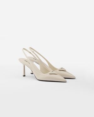 Prada 75Mm Leather Slingback Court Shoes - White