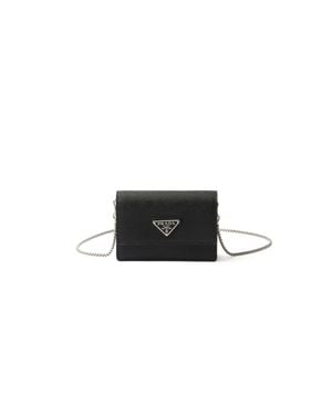 Prada Saffiano Leather Card Holder With Shoulder Strap - White