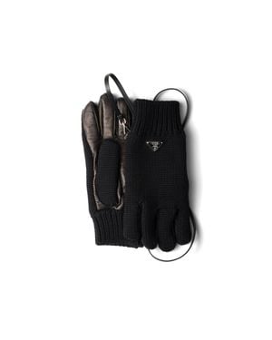 Prada Handschuhe Aus Wolle Und Nappa-Leder, Herren, Größe 8 - Schwarz