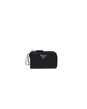 Prada Saffiano Leather Mini Pouch With Keychain - Blue