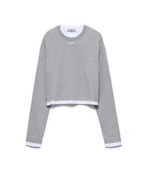 Prada Cotton Jersey Layered-Effect T-Shirt - Grey