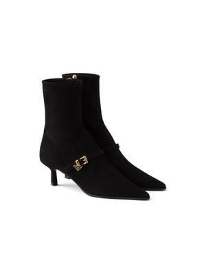Prada Stretch Suede Booties - Black
